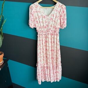 Moon River Pink and White Ruffled Tiered Sundress
